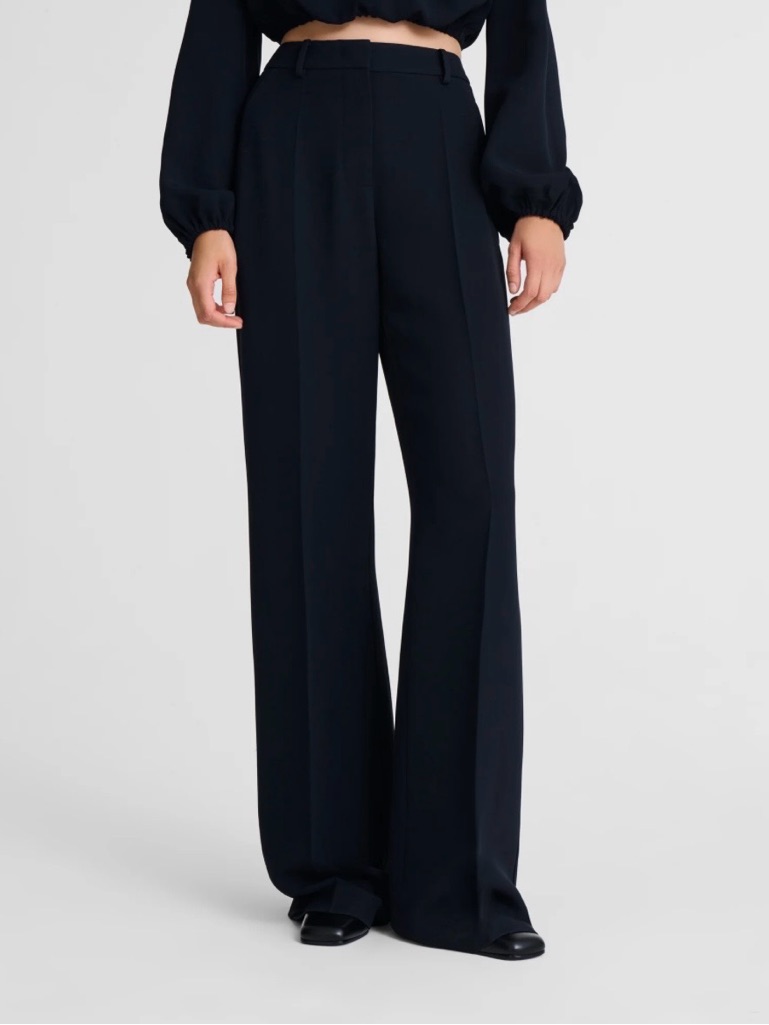 Longchamp Black Crepe Wide Leg Trousers High Rise Size 6